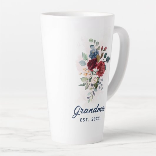 Elegante Waterverf Bloemen Oma Custom Latte Mok (Rechterhoek)