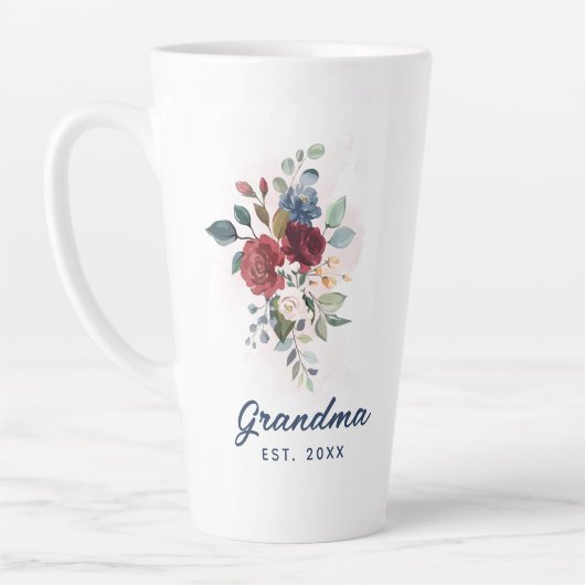 Elegante Waterverf Bloemen Oma Custom Latte Mok (Links)