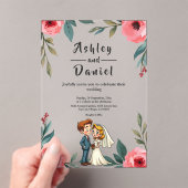 Elegante Waterverf Bloemen Paar Zomer Huwelijk Acryl Uitnodigingen (Insitu (Draagbaar))