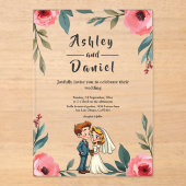 Elegante Waterverf Bloemen Paar Zomer Huwelijk Acryl Uitnodigingen (Voorkant)