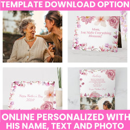 Elegante Waterverf Bloemen Paarse en Roze Keepsake Kaart