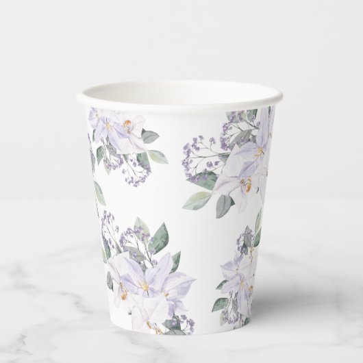 Elegante Waterverf Bloemen Paarse Vrijgezellenfees Papieren Bekers (Voorkant)