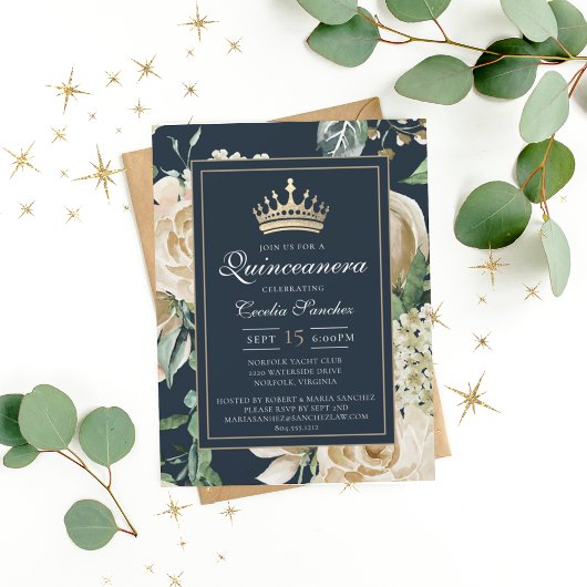 Elegante Waterverf Bloemen Quinceanera Invitation Kaart