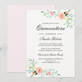 Elegante Waterverf Bloemen Quinceanera Invitation Kaart (Voorkant / Achterkant)