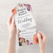 Elegante Waterverf Bloemen Romantisch Paar Trouwen All In One Uitnodiging (Afscheurbaar)