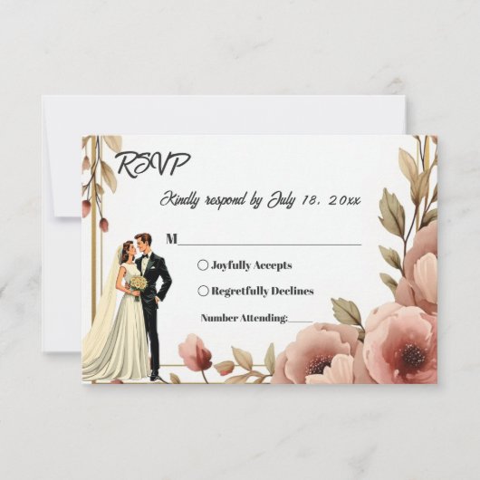 Elegante Waterverf Bloemen Romantisch Paar Trouwen RSVP Kaartje (Voorkant)
