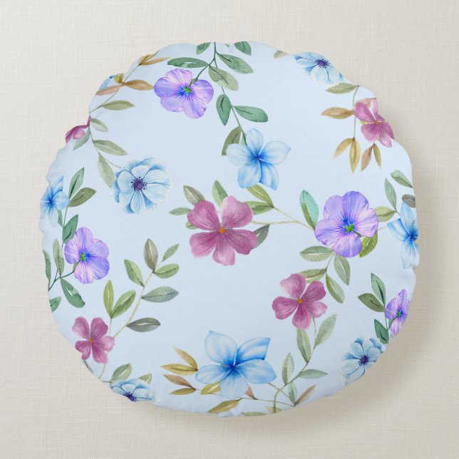 Elegante Waterverf Bloemen Ronde Kussen (Voorkant)