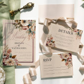 Elegante Waterverf Bloemen Roos Gouden Bruiloft Kaart