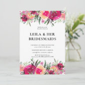 Elegante Waterverf Bloemen Roze Bruidsmeisjes Brun Kaart (Staand voorkant)
