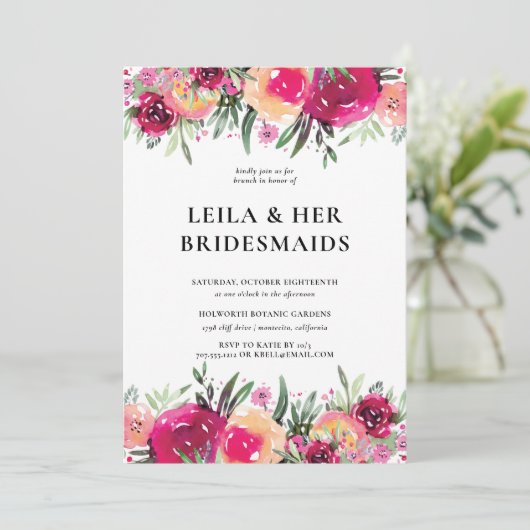 Elegante Waterverf Bloemen Roze Bruidsmeisjes Brun Kaart (Staand voorkant)