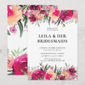 Elegante Waterverf Bloemen Roze Bruidsmeisjes Brun Kaart (Voorkant / Achterkant)