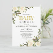 Elegante Waterverf Bloemen Roze Ivoor Baby shower Kaart (Staand voorkant)