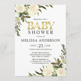 Elegante Waterverf Bloemen Roze Ivoor Baby shower Kaart