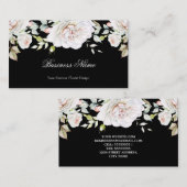 Elegante Waterverf Bloemen Roze Witte Rozen Zwart Visitekaartje (Voorkant / Achterkant)