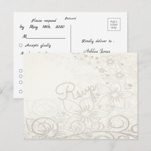 Elegante Waterverf Bloemen RSVP Huwelijksuitnodigi Briefkaart (Voorkant / Achterkant)