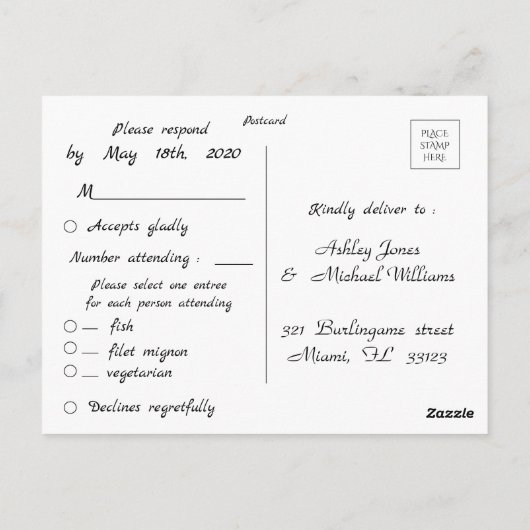 Elegante Waterverf Bloemen RSVP Huwelijksuitnodigi Briefkaart (Achterkant)