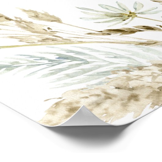 Elegante Waterverf Bloemen Rustieke Bruiloft Welko Poster (Hoek)