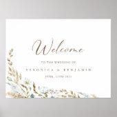 Elegante Waterverf Bloemen Rustieke Bruiloft Welko Poster (Voorkant)
