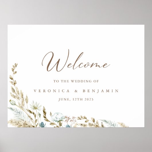 Elegante Waterverf Bloemen Rustieke Bruiloft Welko Poster (Voorkant)