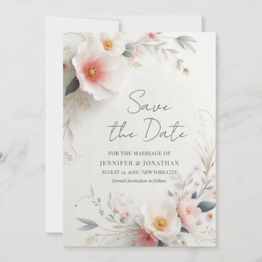Elegante Waterverf Bloemen Save The Date Script (Voorkant)