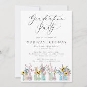 Elegante Waterverf Bloemen Script Graduation Party Kaart (Voorkant)