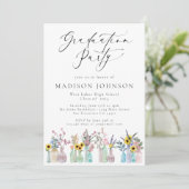Elegante Waterverf Bloemen Script Graduation Party Kaart (Staand voorkant)