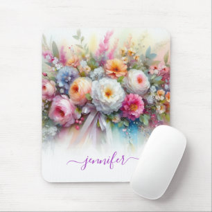 Elegante Waterverf Bloemen Script Naam Verticaal Muismat