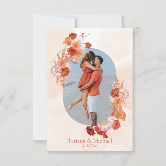 Elegante waterverf Bloemen sinaasappel Bruine Arch Save The Date (Voorkant)