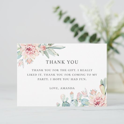 Elegante waterverf bloemen succulenten verjaardag bedankkaart (Staand voorkant)
