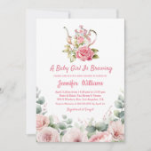 Elegante waterverf Bloemen Tea Party baby shower Kaart (Voorkant)