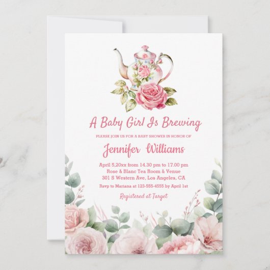 Elegante waterverf Bloemen Tea Party baby shower Kaart (Voorkant)