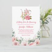 Elegante waterverf Bloemen Tea Party baby shower Kaart (Staand voorkant)