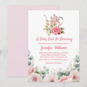 Elegante waterverf Bloemen Tea Party baby shower Kaart (Voorkant / Achterkant)