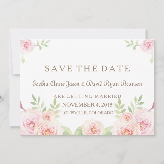 Elegante Waterverf Bloemen Trouwen SAVE THE DATE (Voorkant)