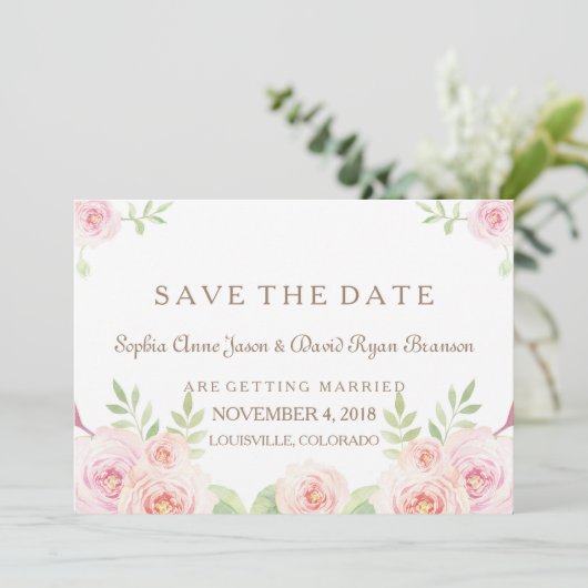 Elegante Waterverf Bloemen Trouwen SAVE THE DATE (Staand voorkant)