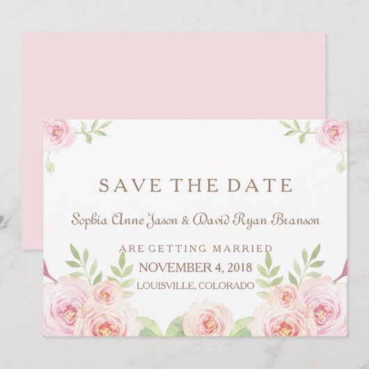 Elegante Waterverf Bloemen Trouwen SAVE THE DATE (Voorkant / Achterkant)