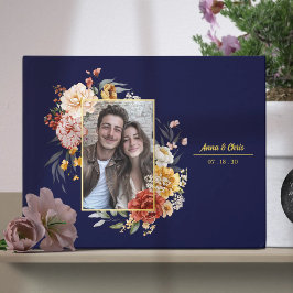 Elegante Waterverf Bloemen Trouwfoto Gold Gastenboek