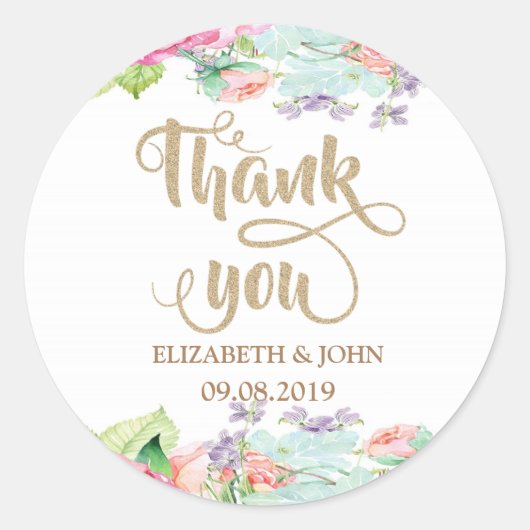 Elegante waterverf bloemen trouwsticker ronde sticker (Voorkant)
