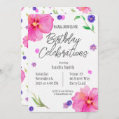 Elegante Waterverf Bloemen Verjaardagsuitnodiging Kaart (Voorkant / Achterkant)