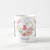Elegante Waterverf Bloemen Vlinder Monogram H Koffiemok (Center)