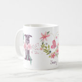 Elegante Waterverf Bloemen Vlinder Monogram I Koffiemok (Voorkant links)