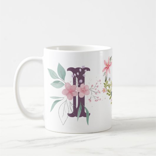 Elegante Waterverf Bloemen Vlinder Monogram I Koffiemok (Links)