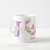 Elegante Waterverf Bloemen Vlinder Monogram J Koffiemok (Voorkant links)