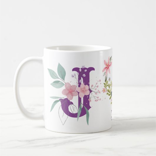 Elegante Waterverf Bloemen Vlinder Monogram J Koffiemok (Links)