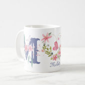 Elegante Waterverf Bloemen Vlinder Monogram M Koffiemok (Voorkant links)