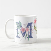 Elegante Waterverf Bloemen Vlinder Monogram M Koffiemok (Links)