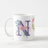 Elegante Waterverf Bloemen Vlinder Monogram N Koffiemok (Links)