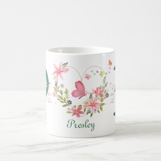 Elegante Waterverf Bloemen Vlinder Monogram P Koffiemok (Center)