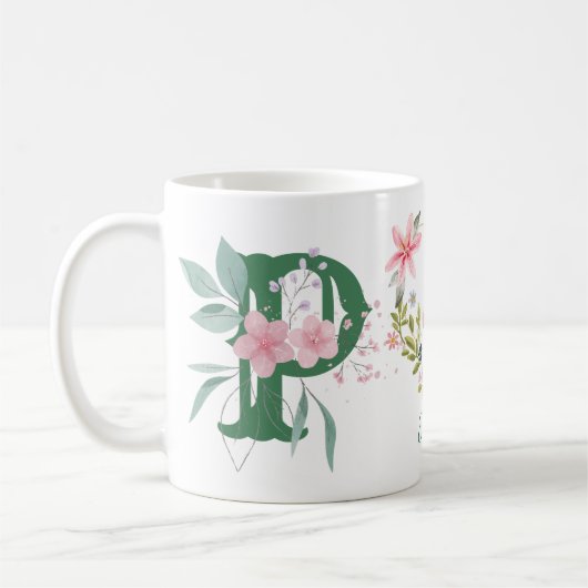 Elegante Waterverf Bloemen Vlinder Monogram P Koffiemok (Links)