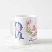 Elegante Waterverf Bloemen Vlinder Monogram R Koffiemok (Voorkant links)